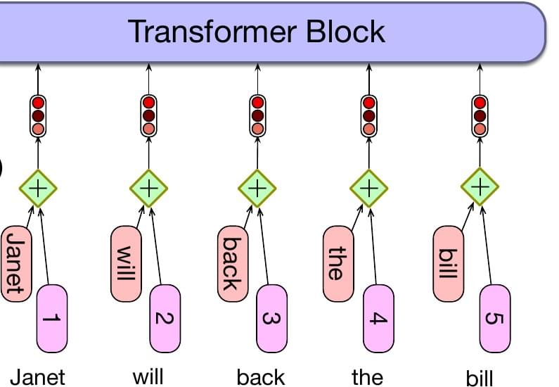 Token embeddings and position embeddings summed before a Transformer block