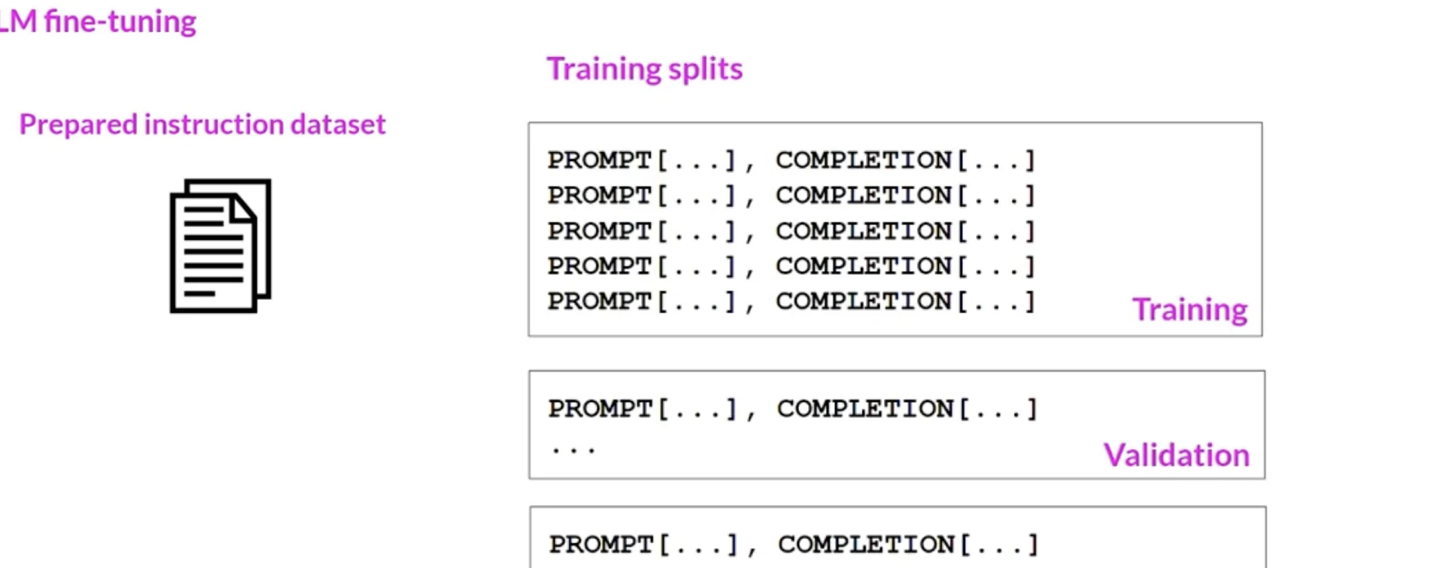 Prepared instruction dataset divided into training validation and test splits